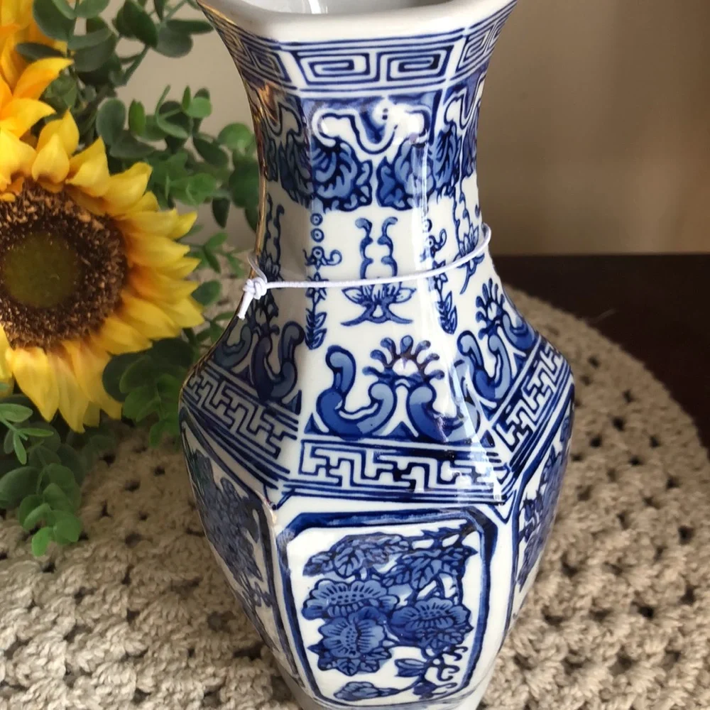 Blue and White Porcelain Floral Accent Vase